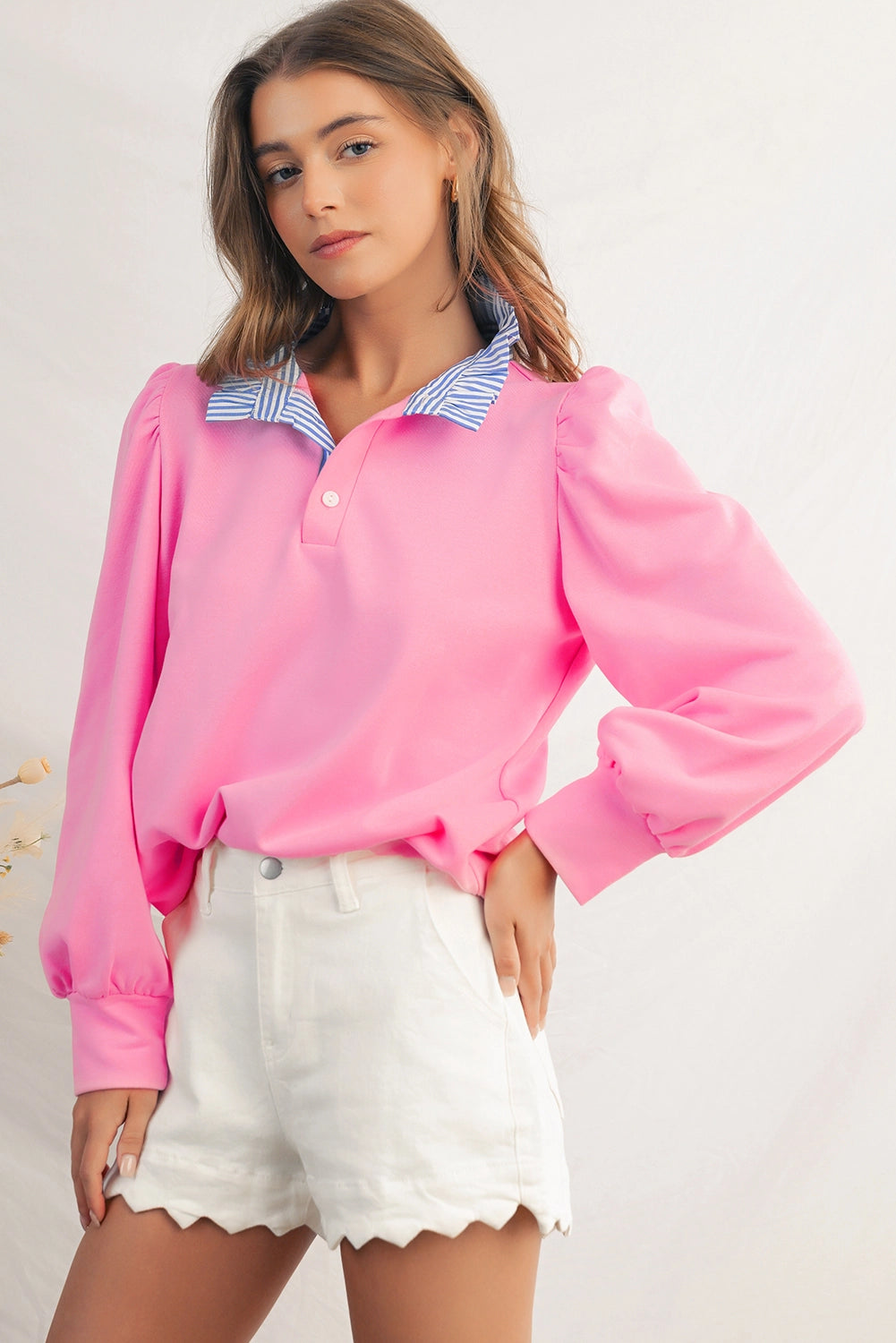Pink Striped Collar Pullover