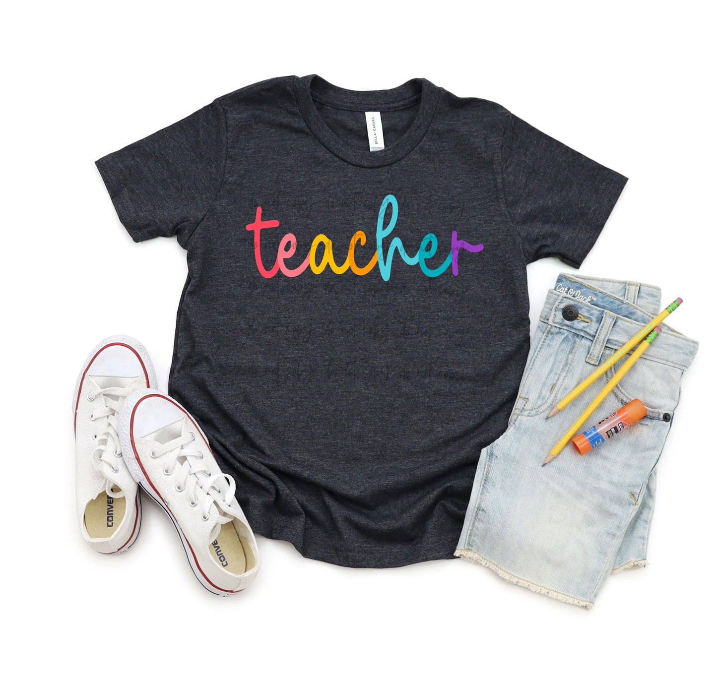 Rainbow script title tee