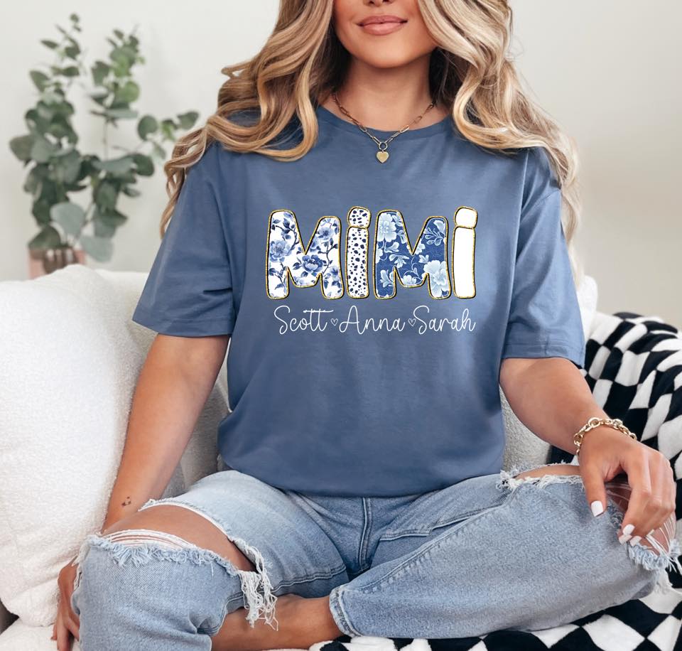 Personalized Blue Floral Tee