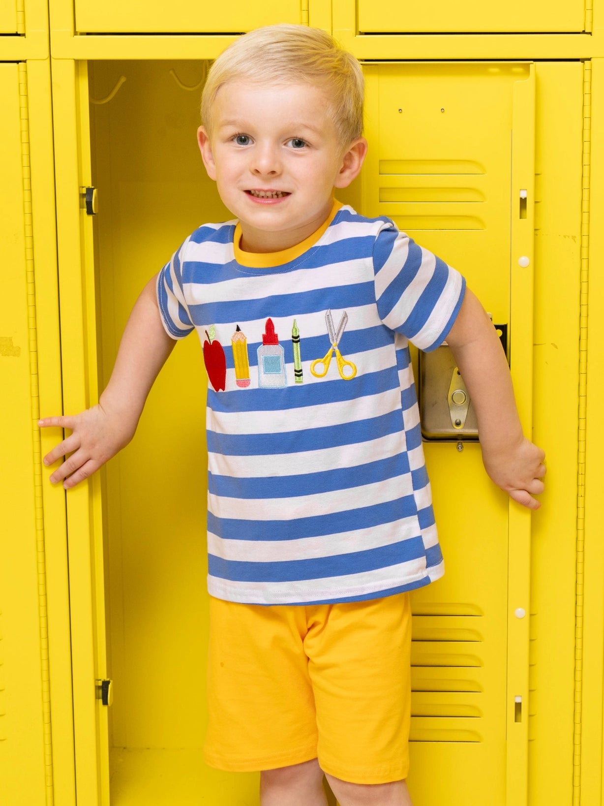 Boys Blue Striped School Supplies Set