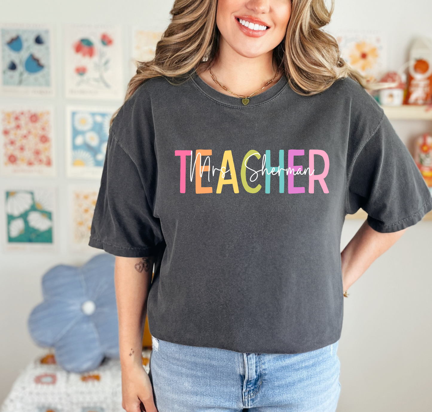 Pastel Teacher with Name Tee