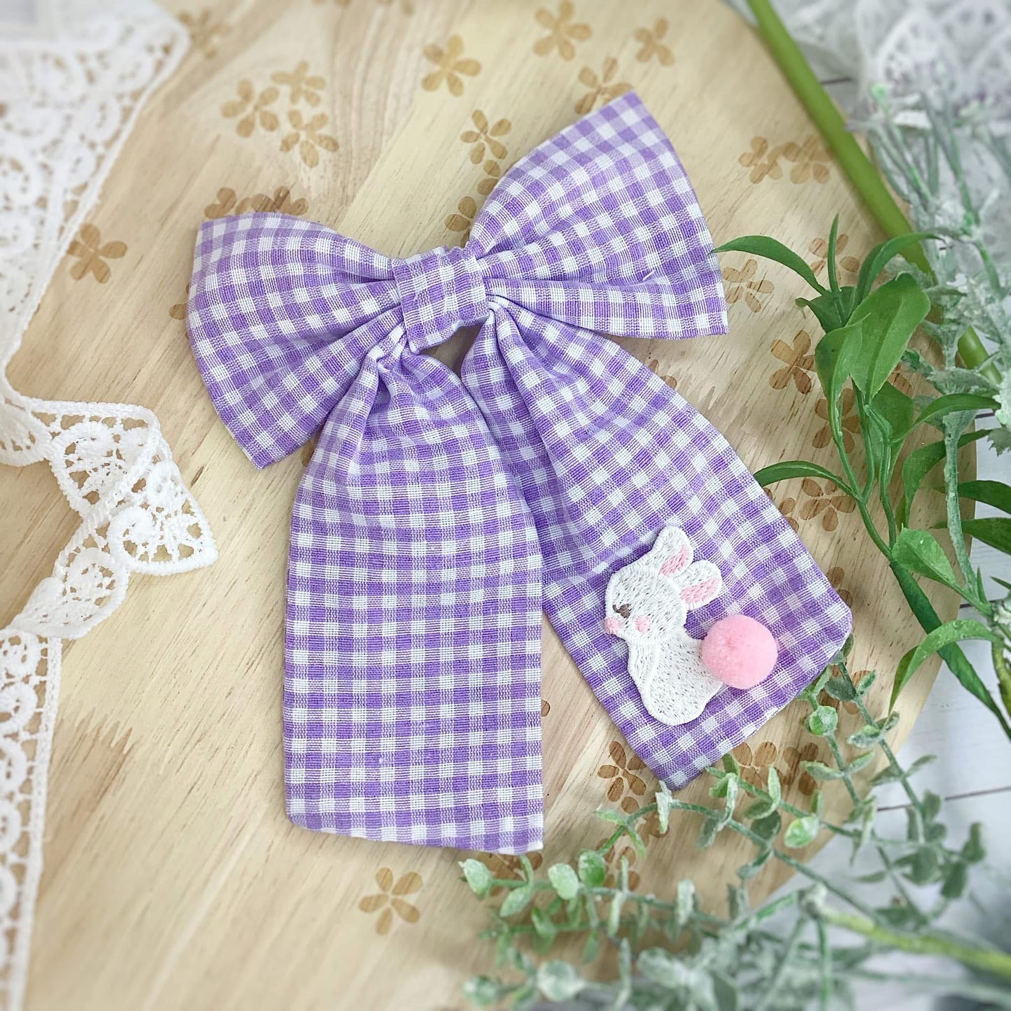 Purple Gingham Bunny Bow