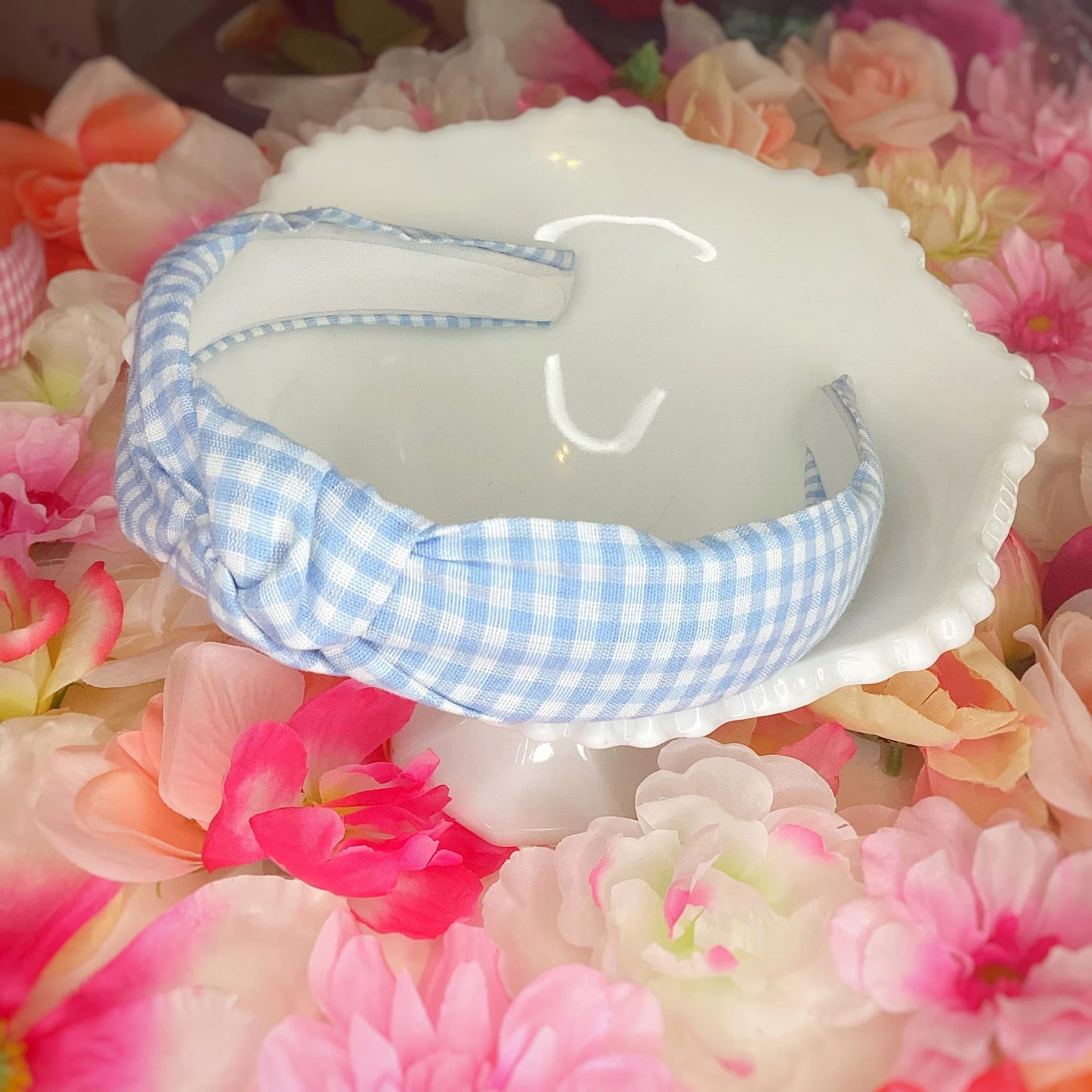 Blue Gingham Headband