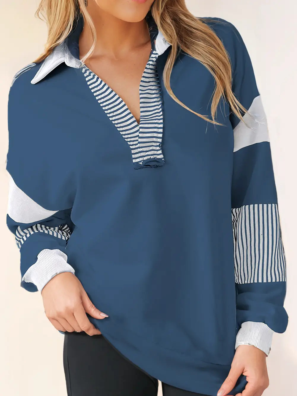 Striped Colorblock Navy Pullover