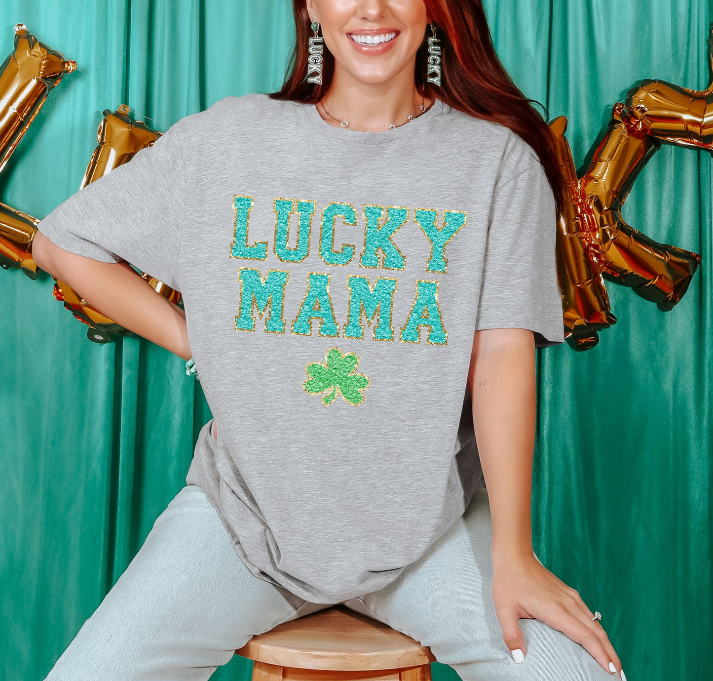 Lucky Mama Faux Chenille Patch Tee