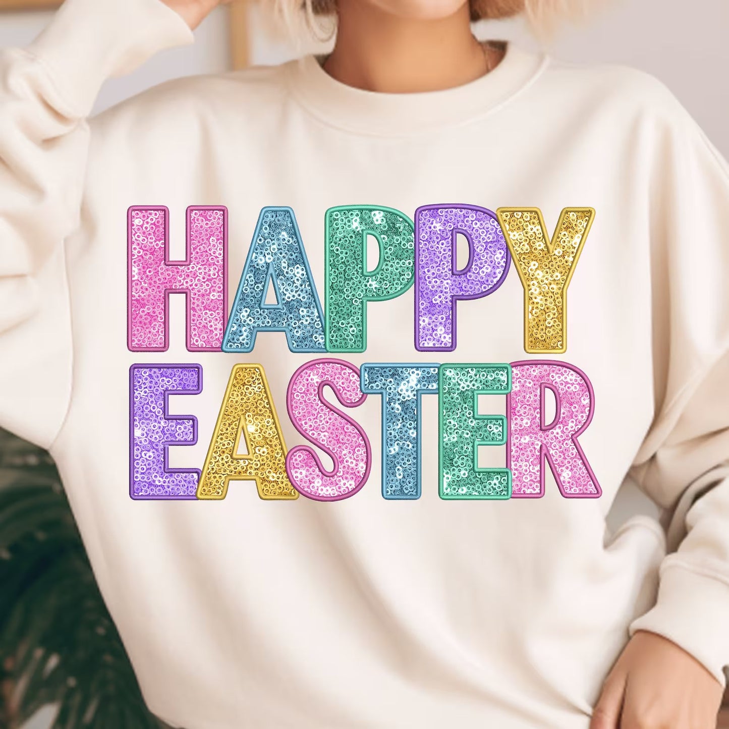 Happy Easter Faux Sequin Tee
