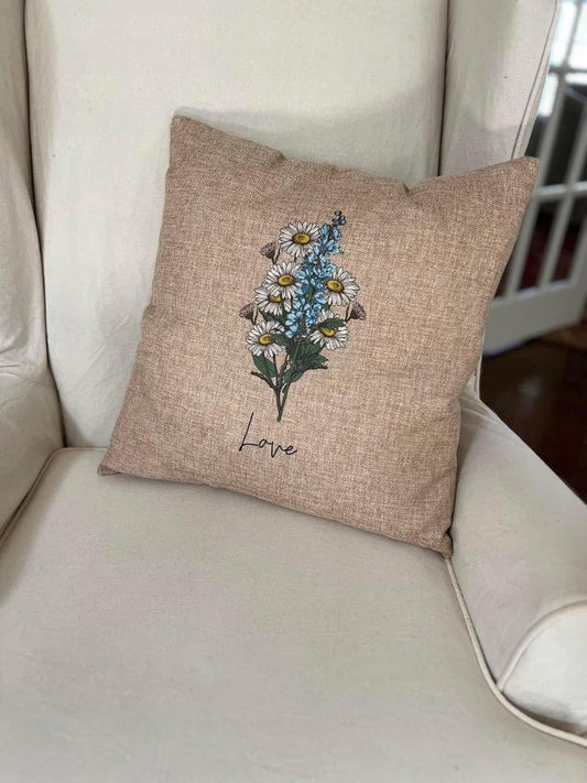 Birth month Bouquet Burlap Pillowcase
