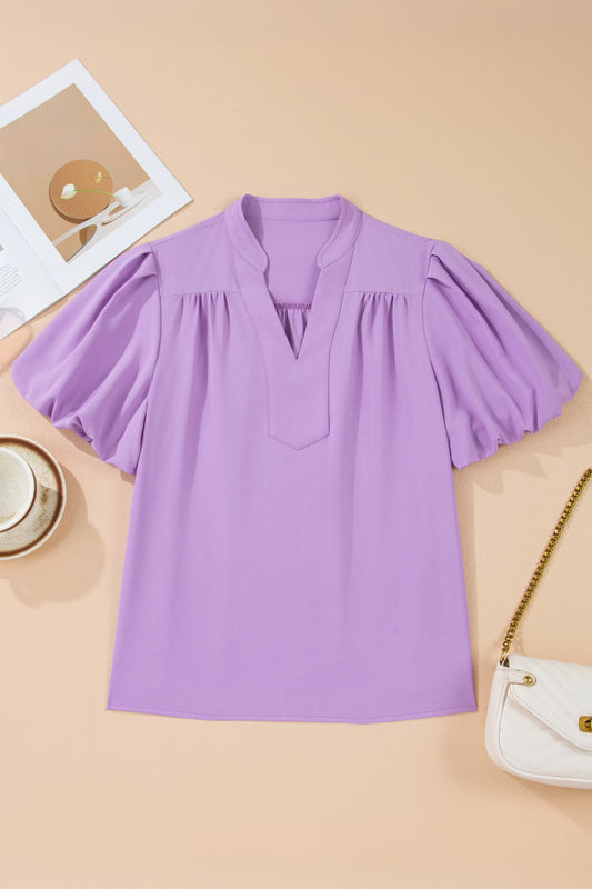 Violet V Neck Puff Sleeve Blouse