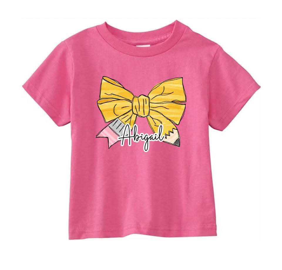 Youth Personalized Pencil Bow Tee