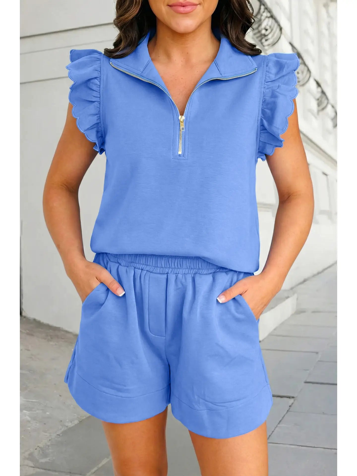 Blue Scalloped Short Set