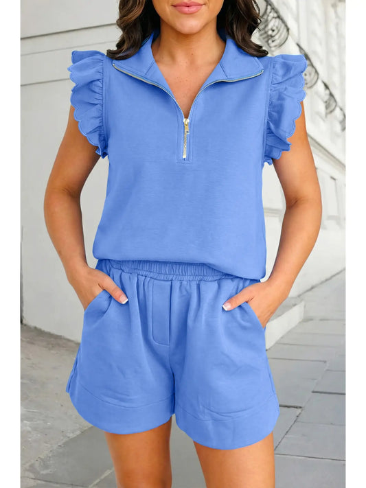 Blue Scalloped Short Set