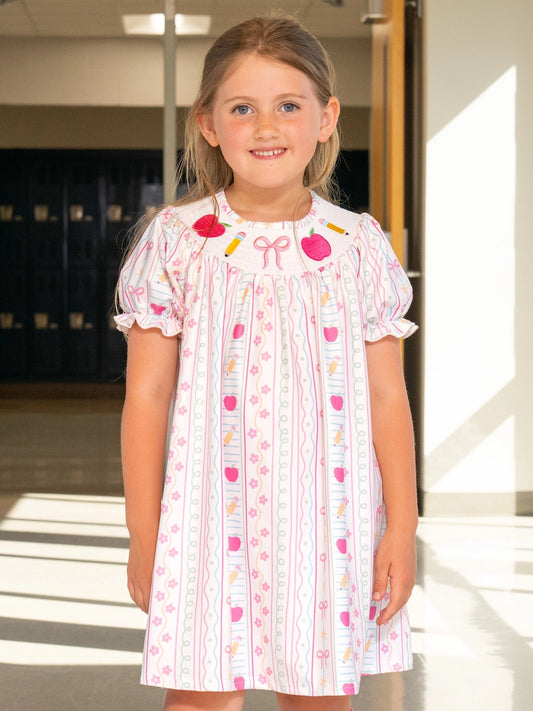 Tiny Learner and Apple Smocked Dress