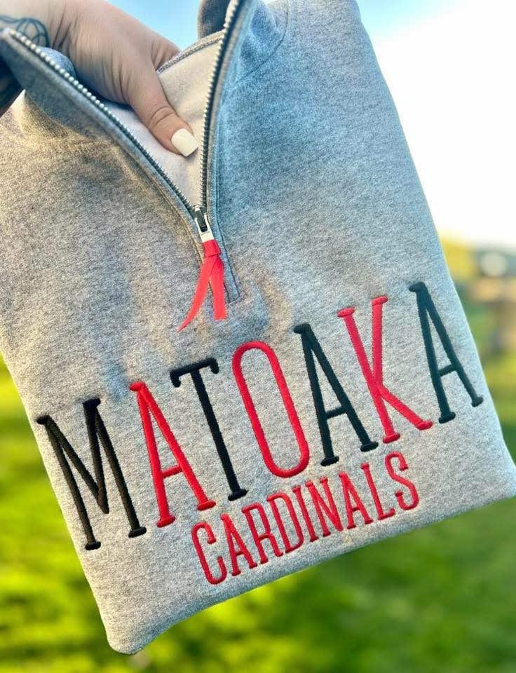 Mascot/Team Embroidered Quarter zip Crewneck