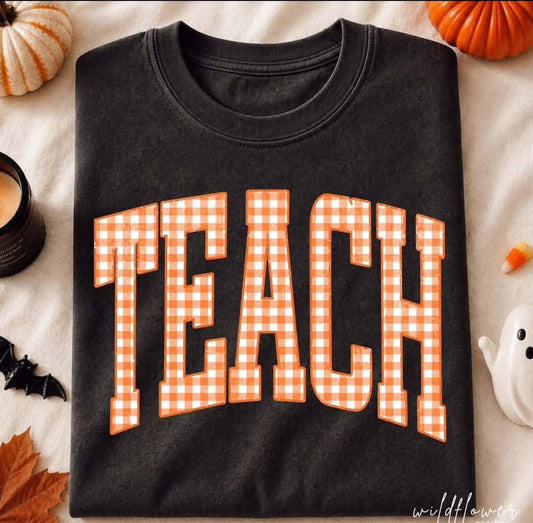 Orange Gingham Teach Tee