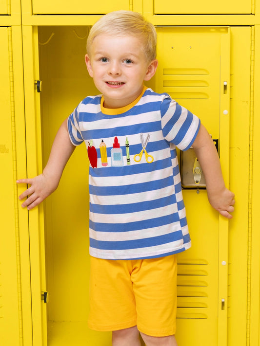 Boys Blue Striped School Supplies Set