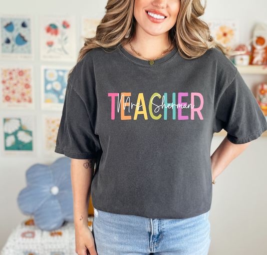 Pastel Teacher with Name Tee