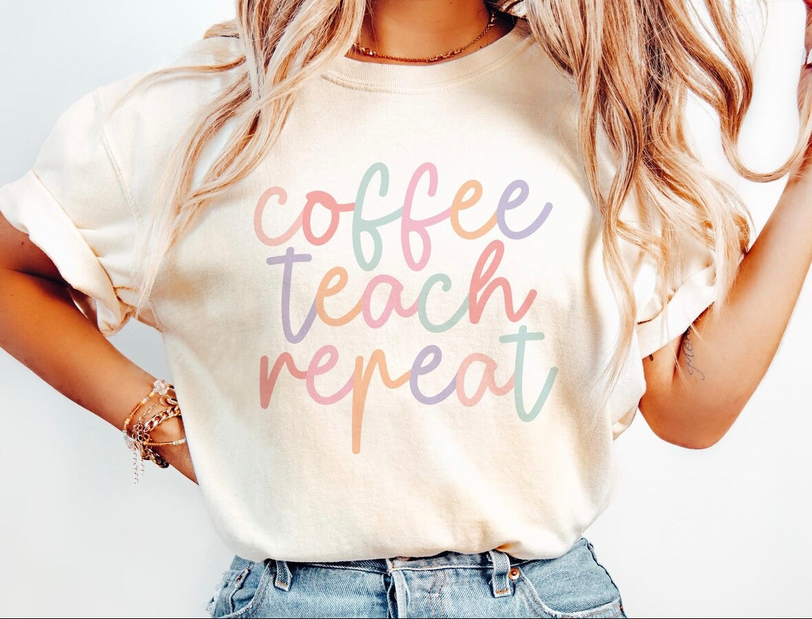 Pastel Coffee Teach Repeat Tee