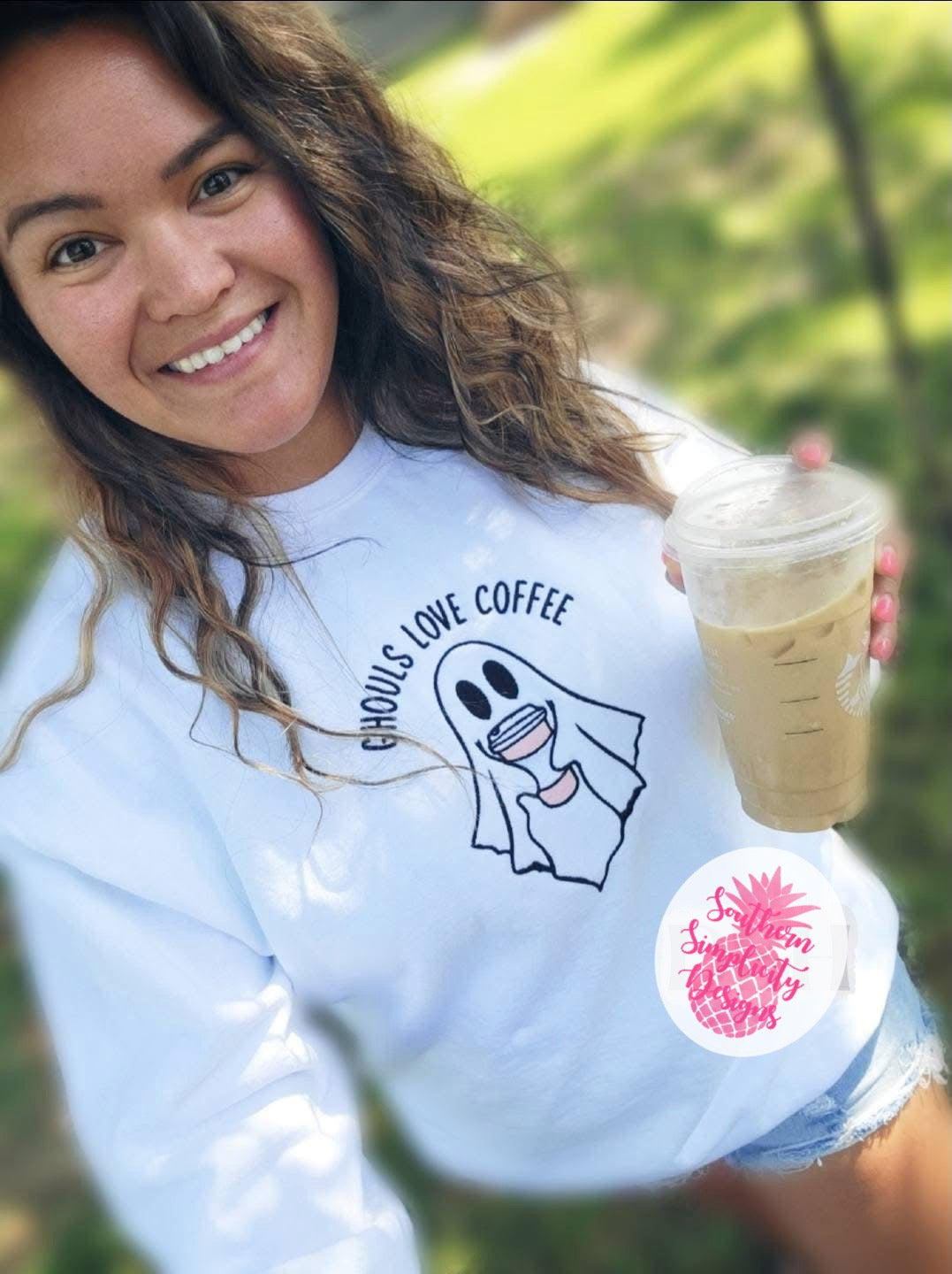 Ghouls Love Coffee Embroidered Shirt