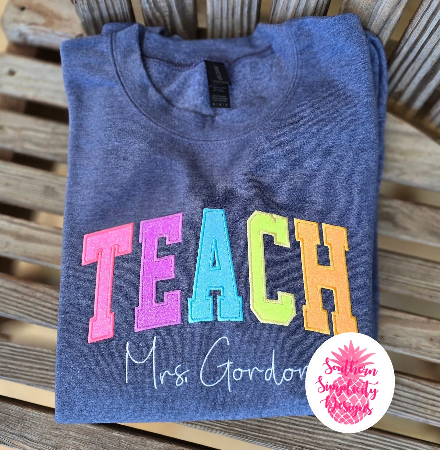 Rainbow TEACH embroidered Crewneck