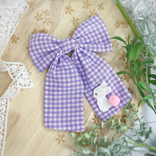 Purple Gingham Bunny Bow