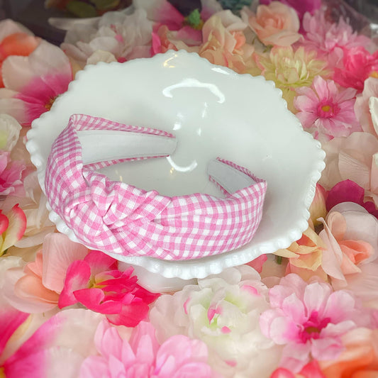 Pink Gingham Headband