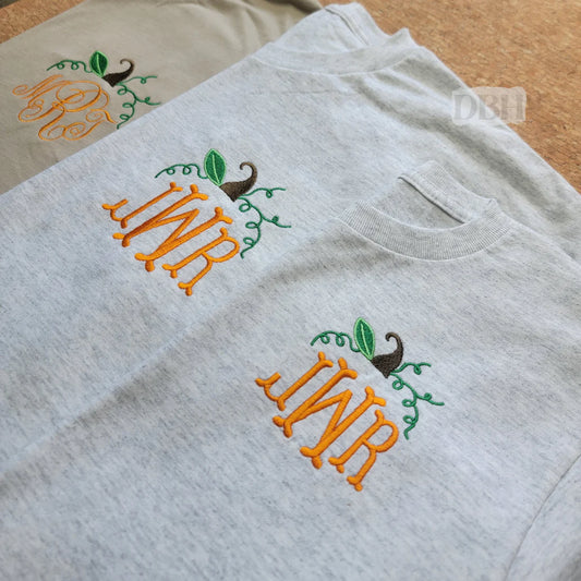 Pumpkin Vine Monogram Embroidered Shirt
