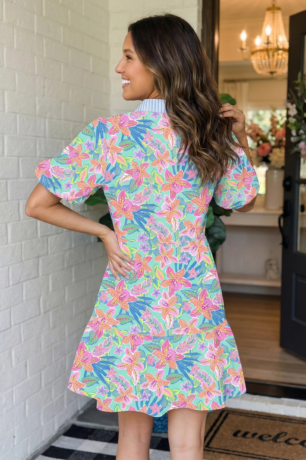 Tropical Dress with Scallops