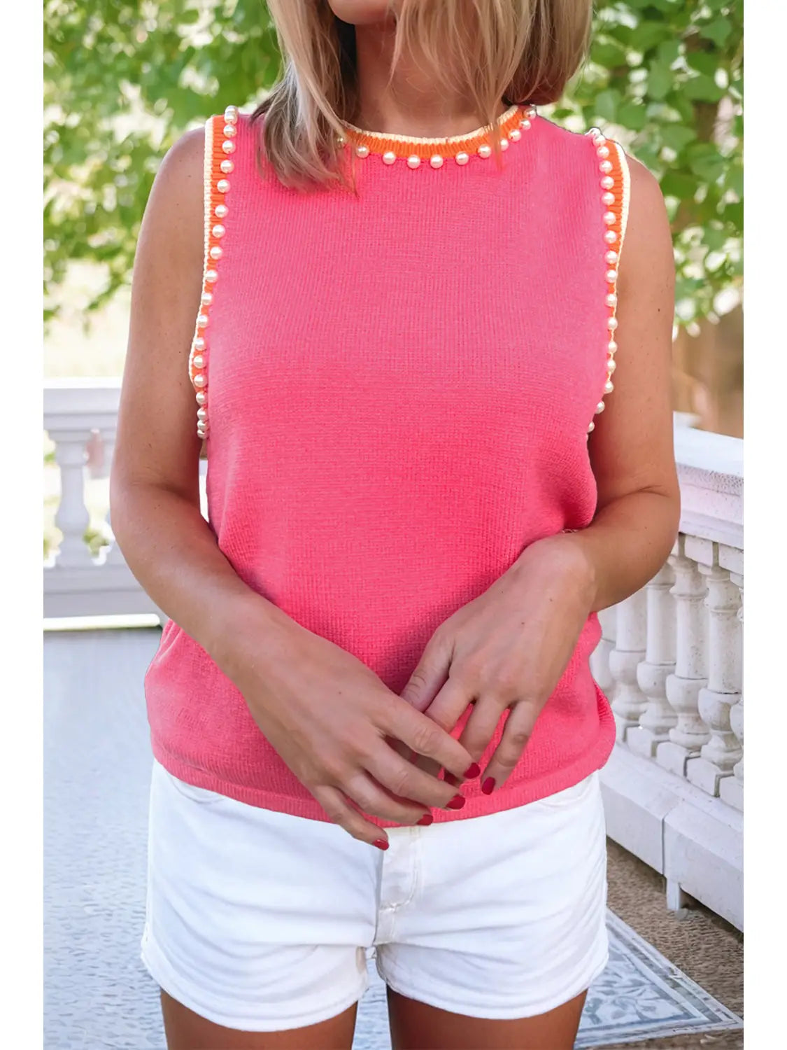 Pearl Detailed Sleeveless Sweater Top