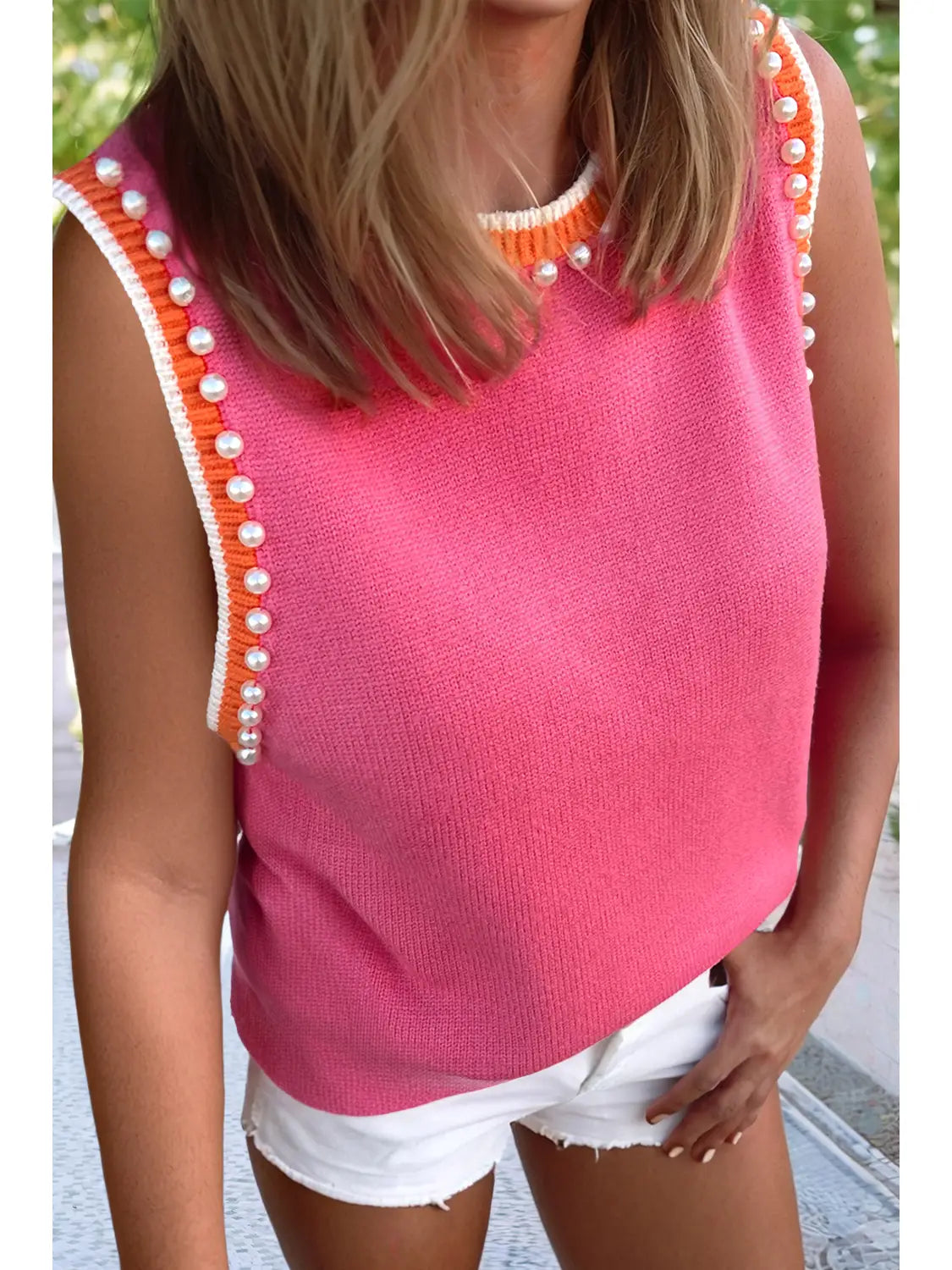 Pearl Detailed Sleeveless Sweater Top