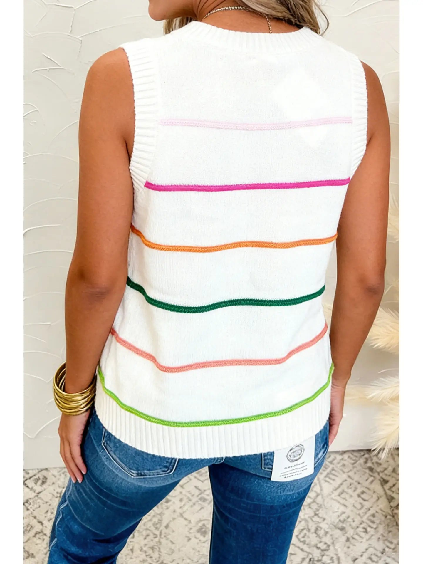 Striped Print Round Neck Sweater Vest