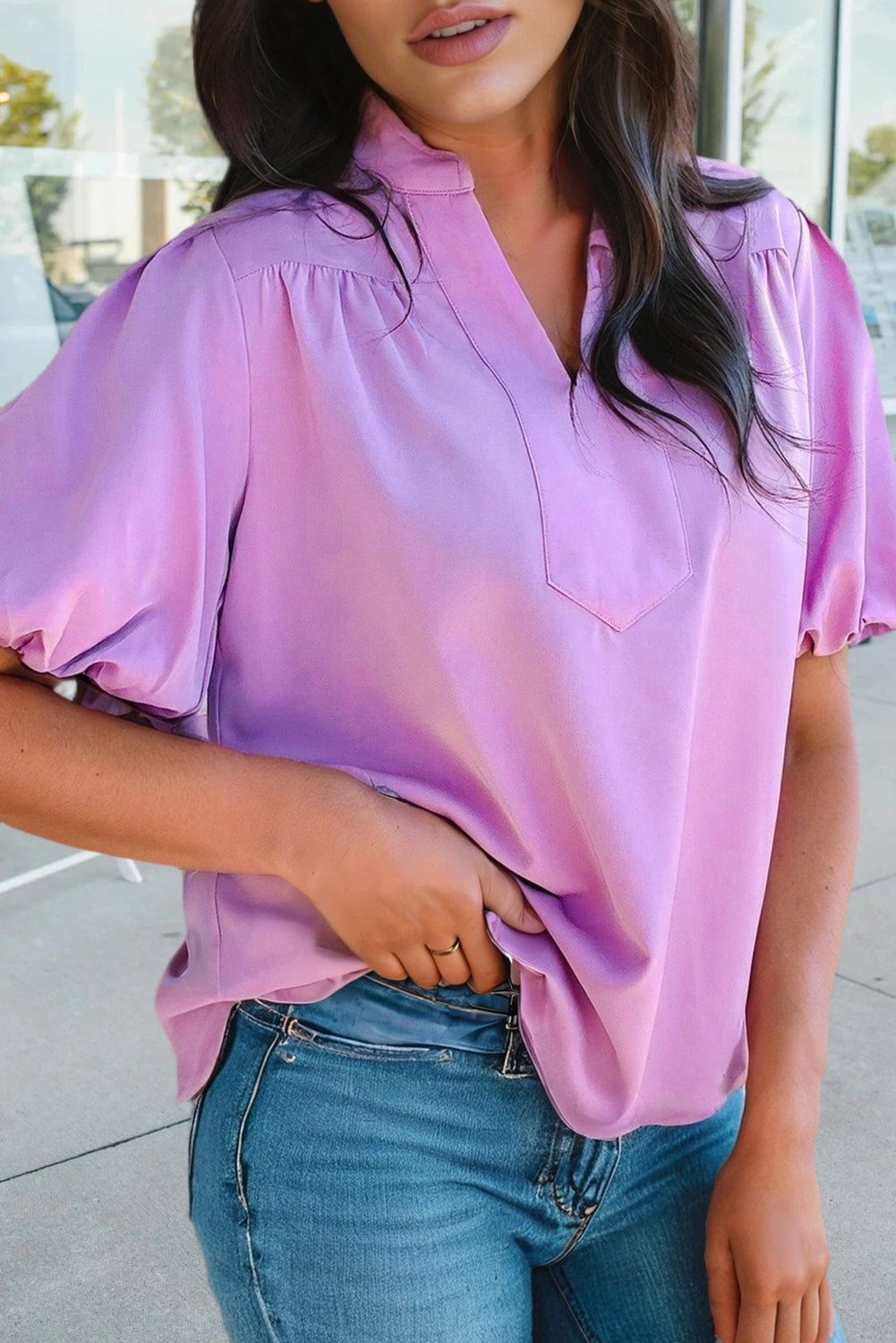 Violet V Neck Puff Sleeve Blouse