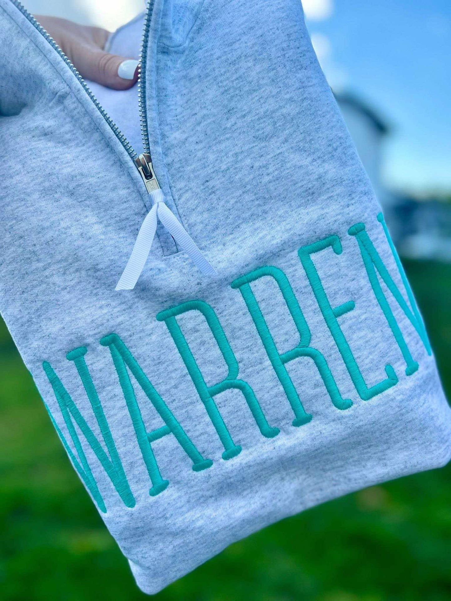 Mascot/Team Embroidered Quarter zip Crewneck