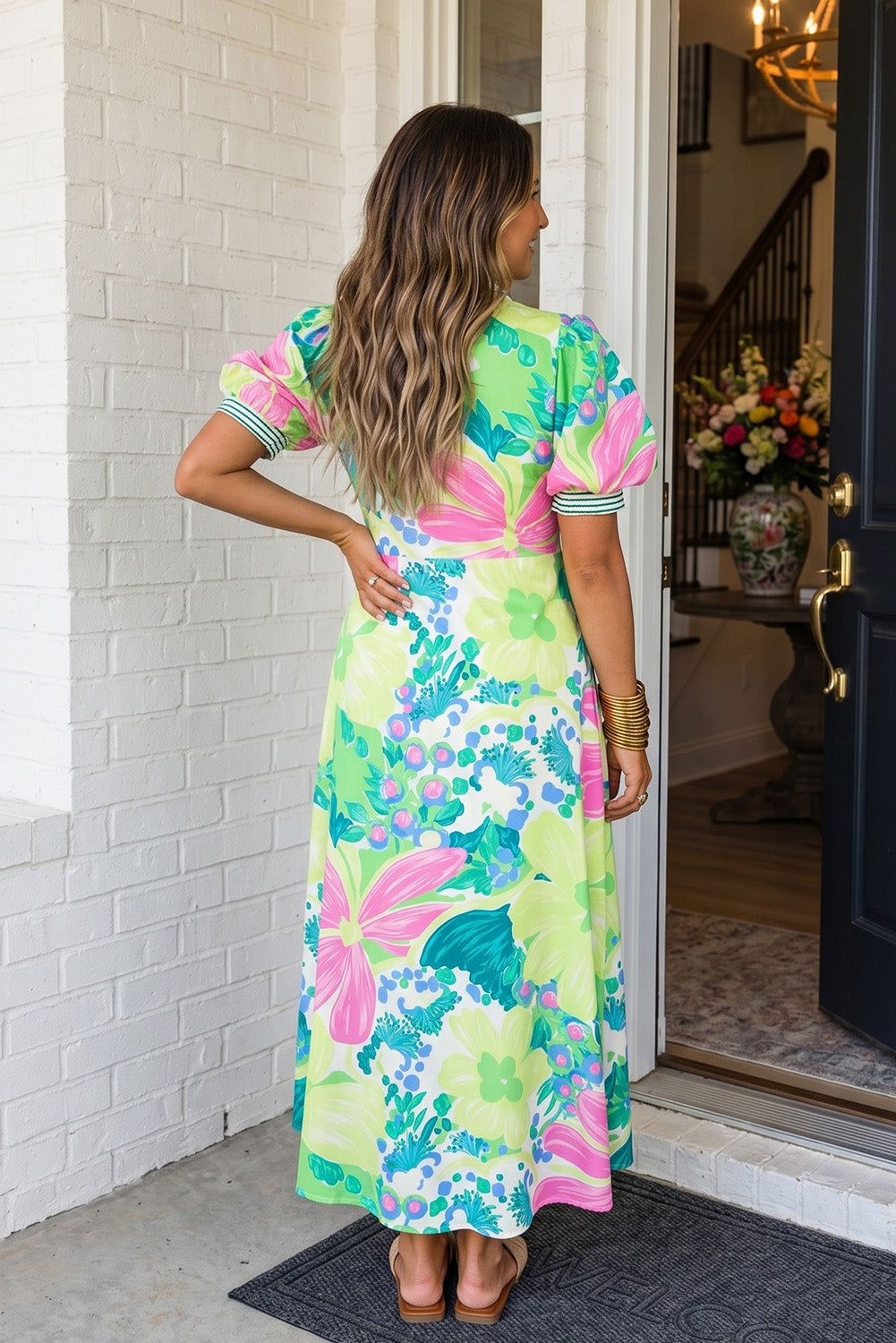 Floral Striped Trim Dress