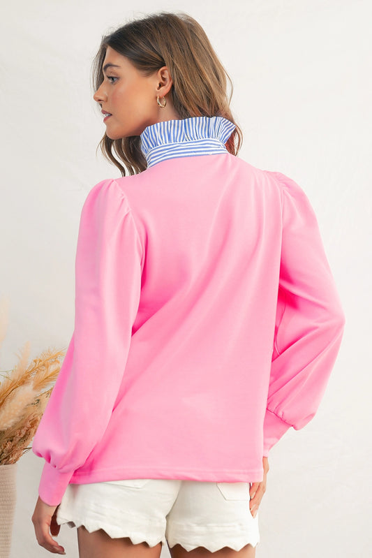 Pink Striped Collar Pullover