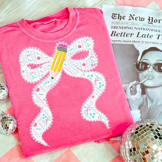 Large Bow and Pencil Tee