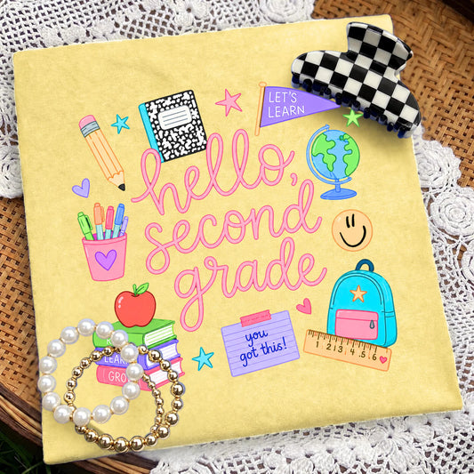 Pink Script Hello Grade Tee